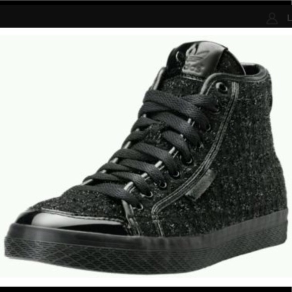 adidas Shoes - Adidas Honey Triple Black Shimmer Mid High Tops Sneakers Size 8.5